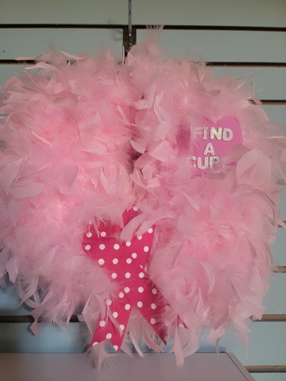 Breast Cancer Awareness Feather Wreath Pink 16 Inches Fine a Cure